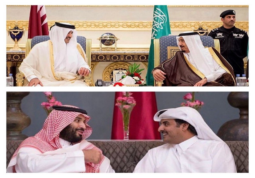 مغردون خليجيون ينشرون صورا تجمع الملك السعودي وولي العهد مع أمير قطر