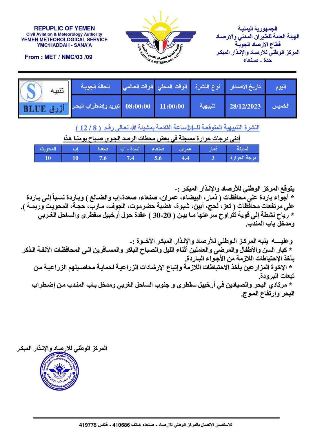 الأرصاد يكشف عن اضطراب البحر في عدد من المحافظات اليمنية